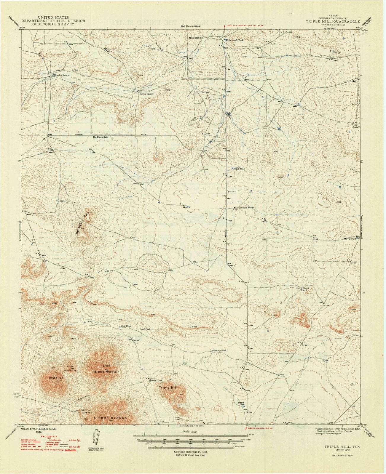 1948 Triple Hill, TX - Texas - USGS Topographic Map