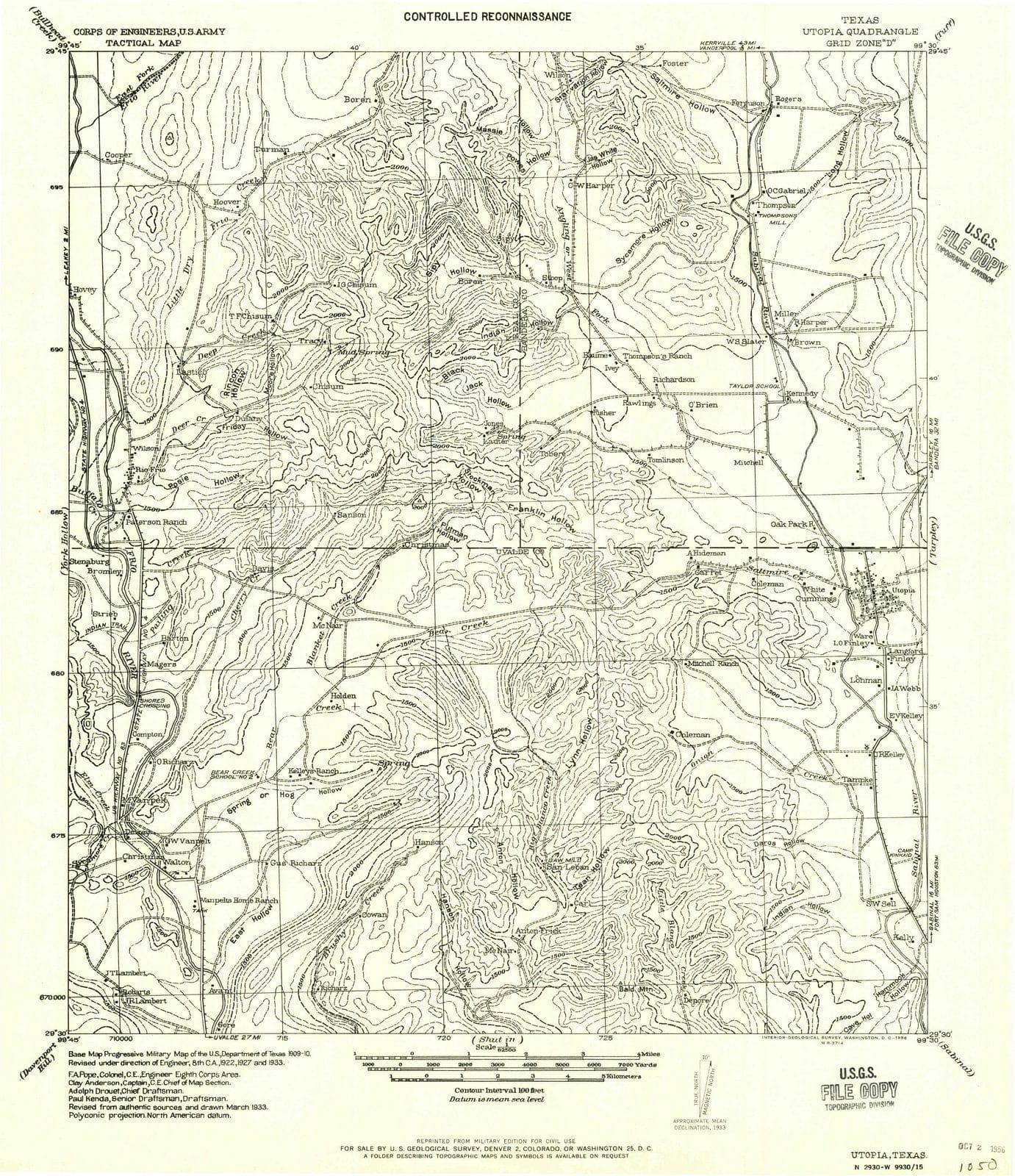 1956 Utopia, TX - Texas - USGS Topographic Map