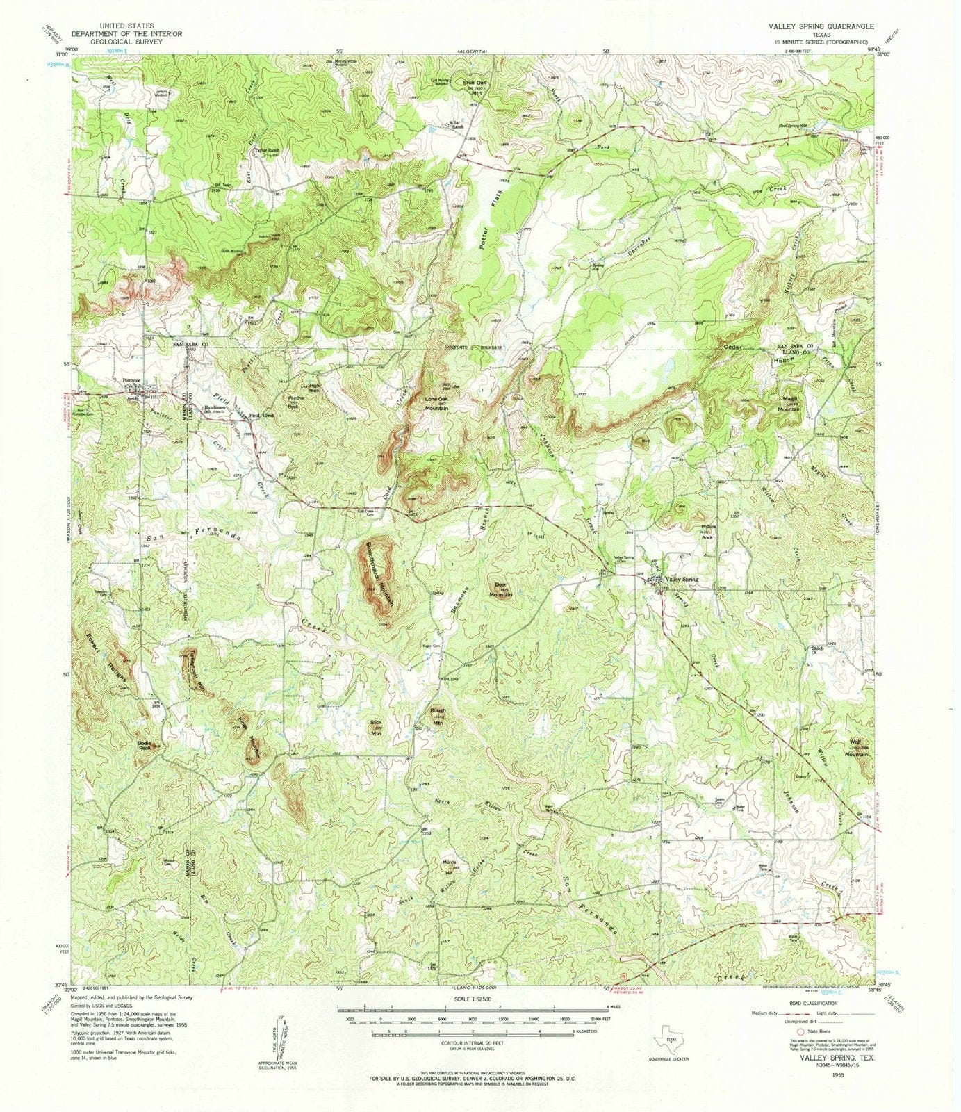 1955 Valley Spring, TX - Texas - USGS Topographic Map