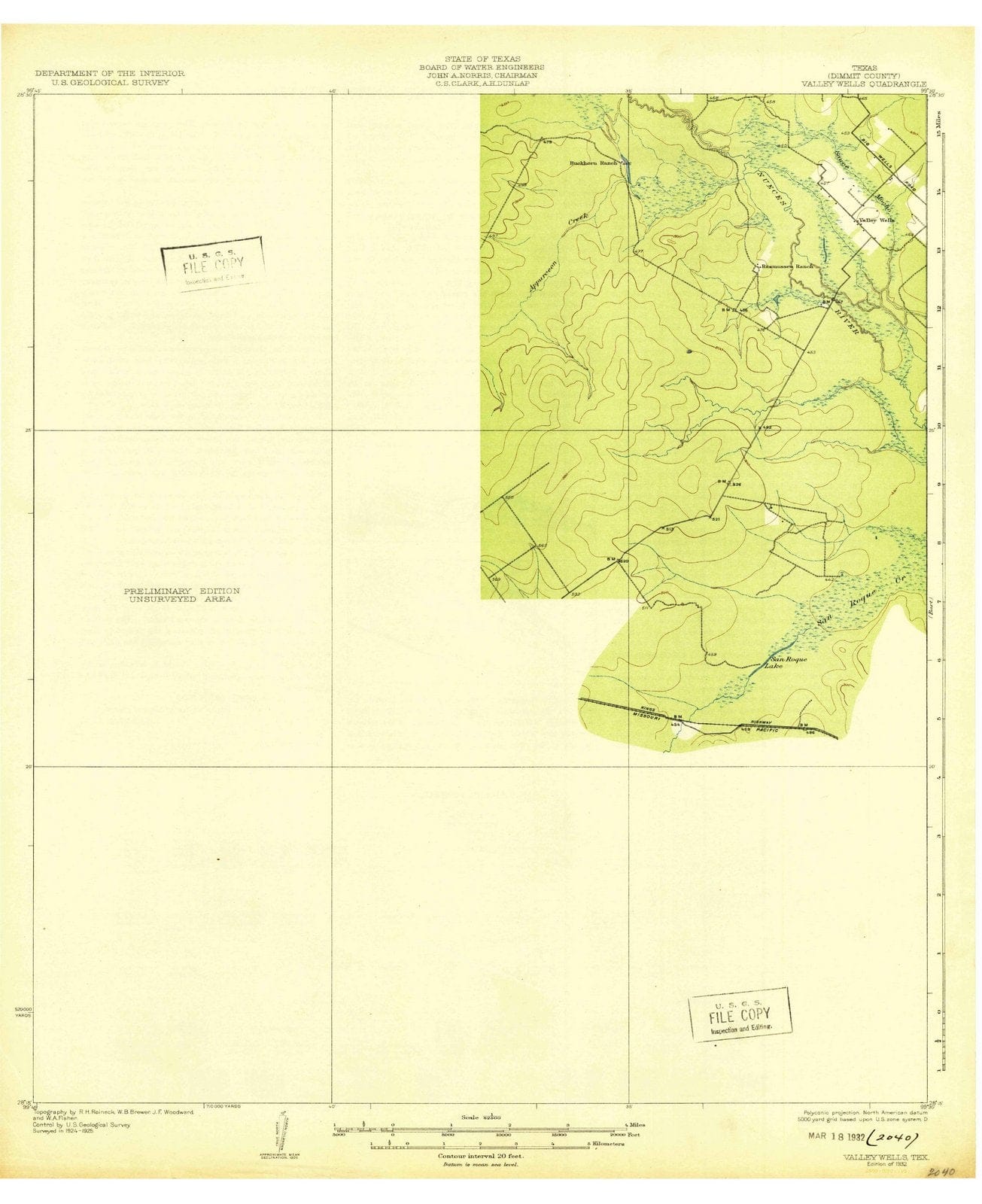 1932 Valley Wells, TX - Texas - USGS Topographic Map