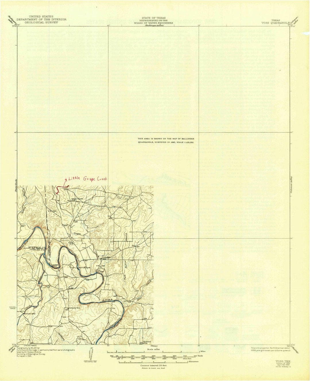 1932 Voss, TX - Texas - USGS Topographic Map