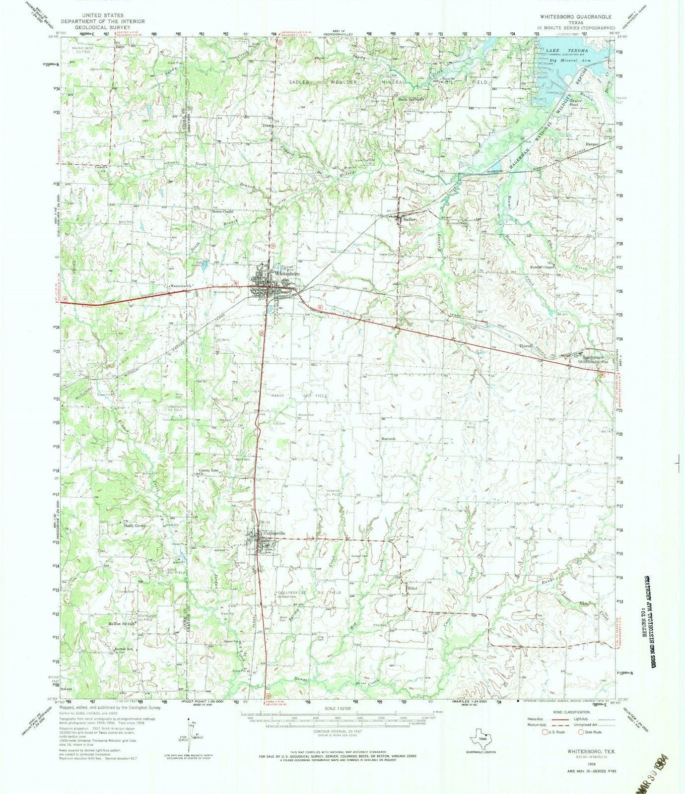 1958 Whitesboro, TX - Texas - USGS Topographic Map