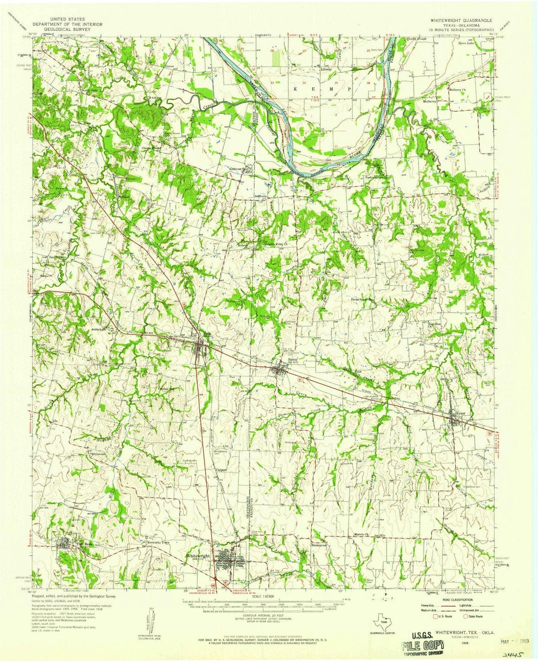 1958 Whitesright, TX - Texas - USGS Topographic Map