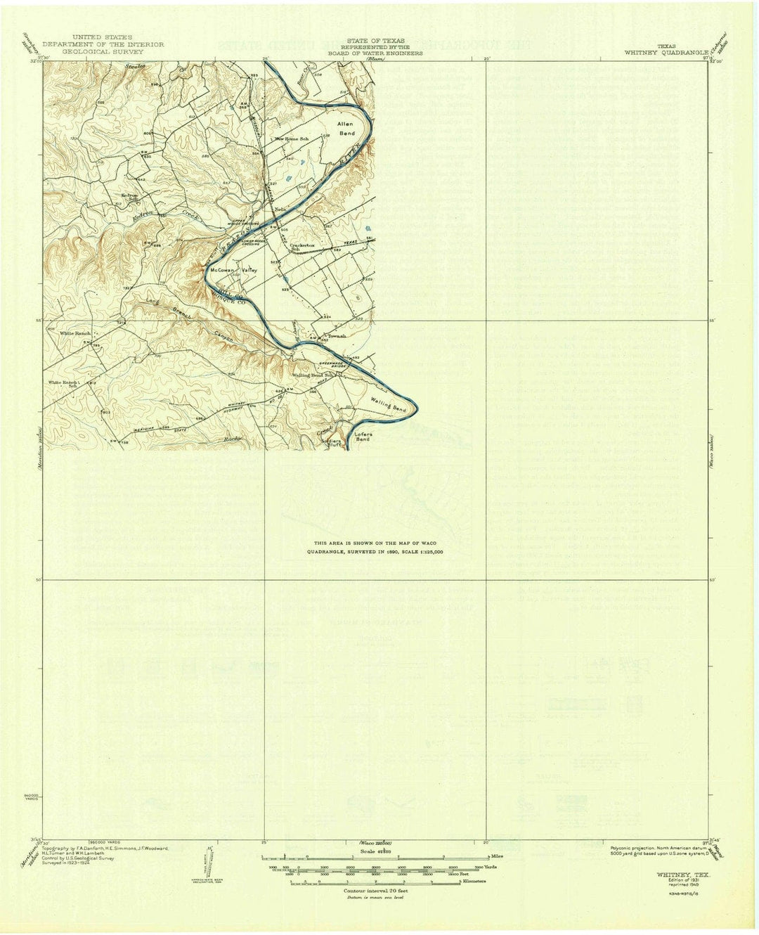 1931 Whitney, TX - Texas - USGS Topographic Map