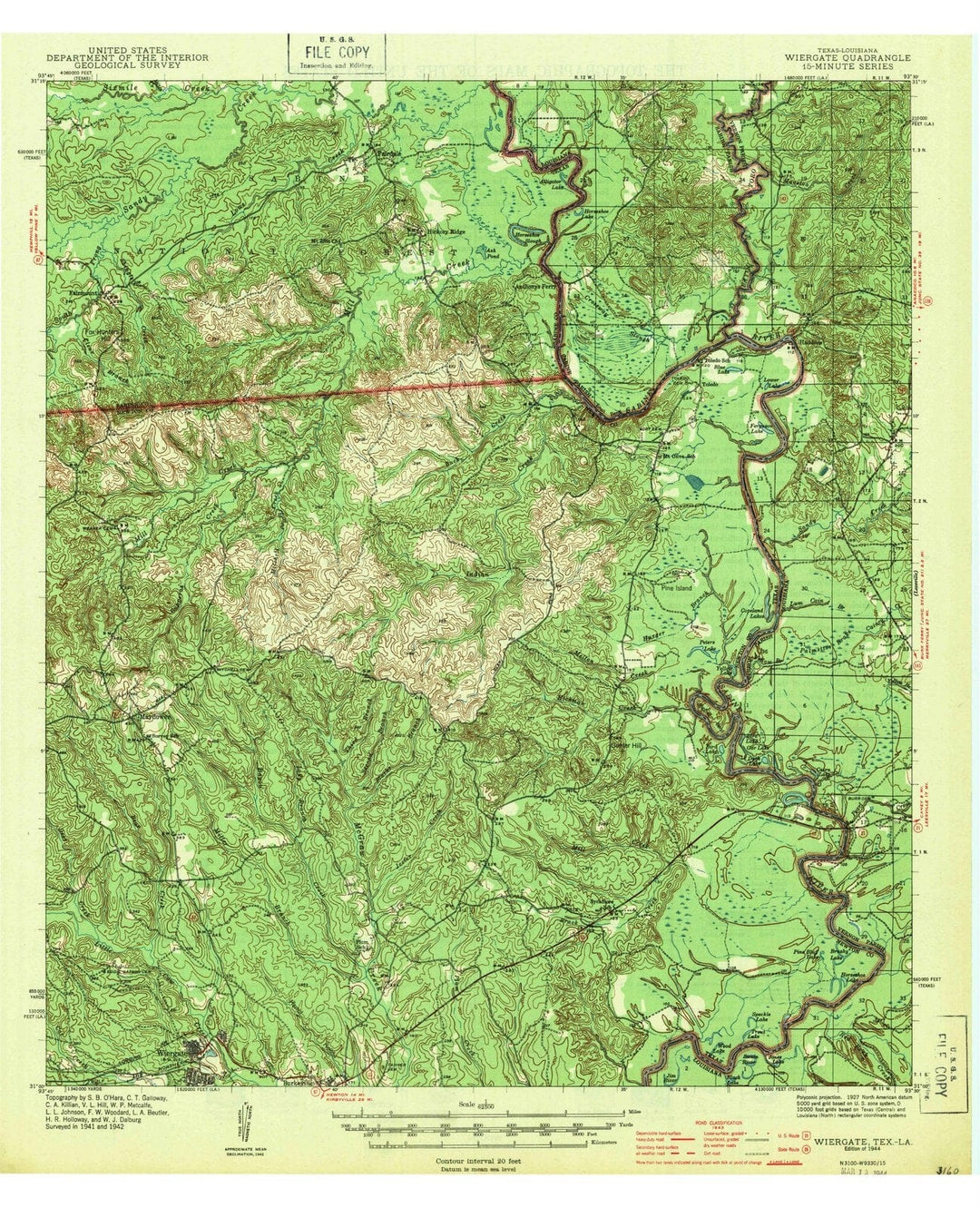 1944 Wiergate, TX - Texas - USGS Topographic Map