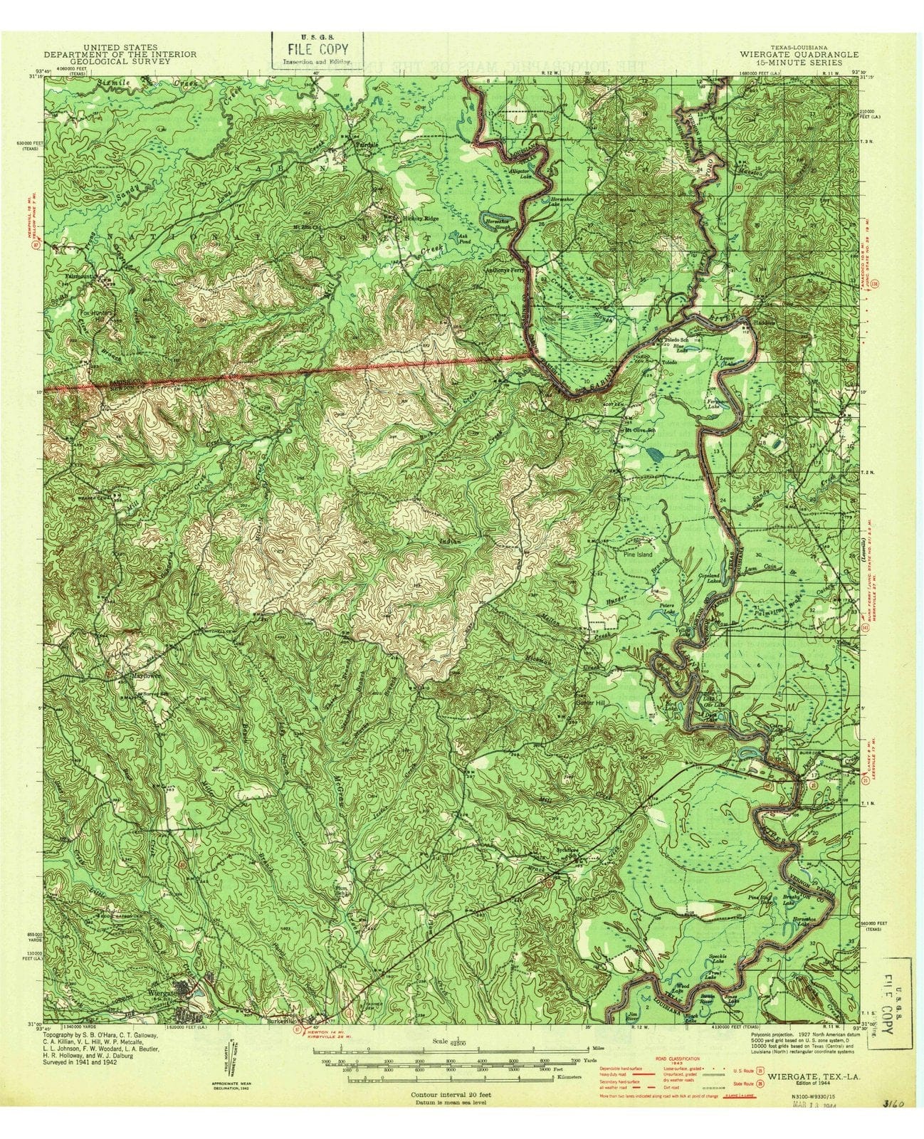 1944 Wiergate, TX - Texas - USGS Topographic Map