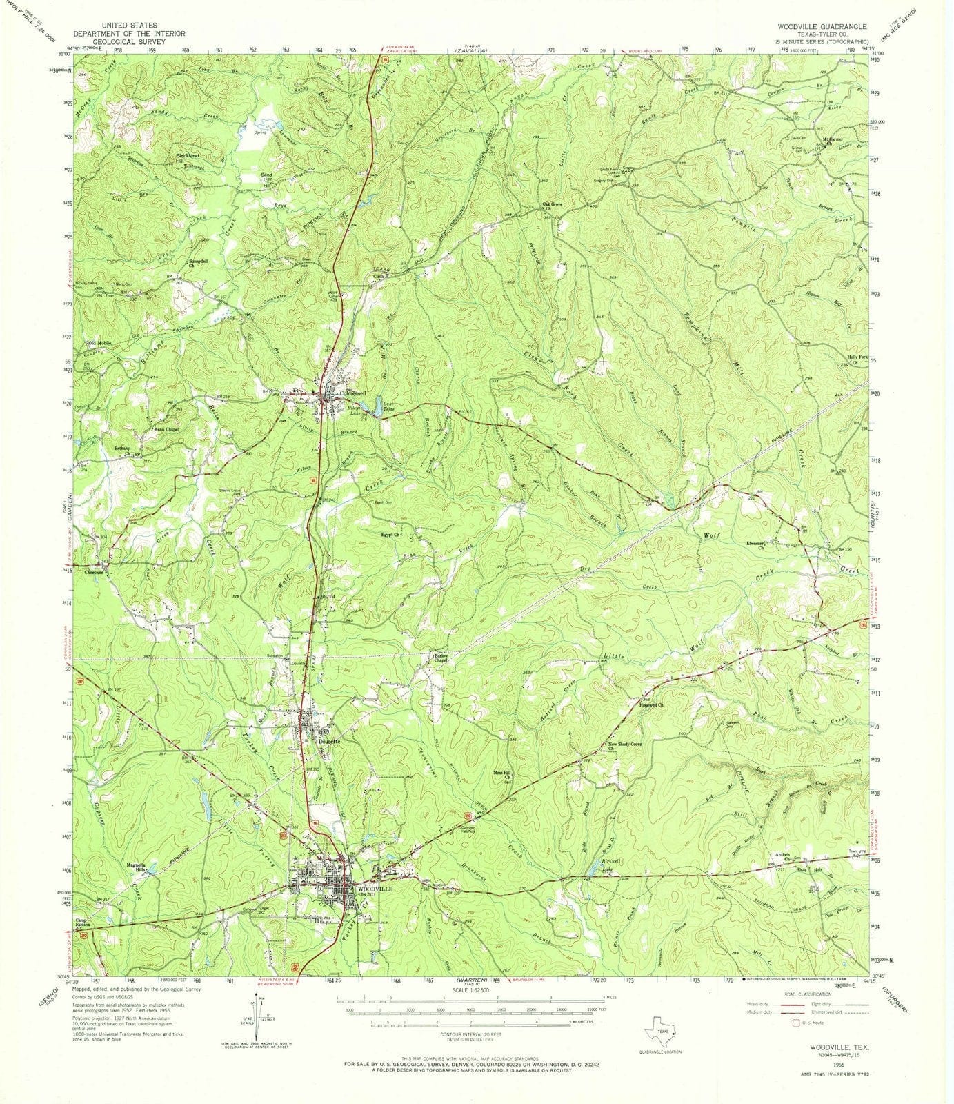 1955 Woodville, TX - Texas - USGS Topographic Map