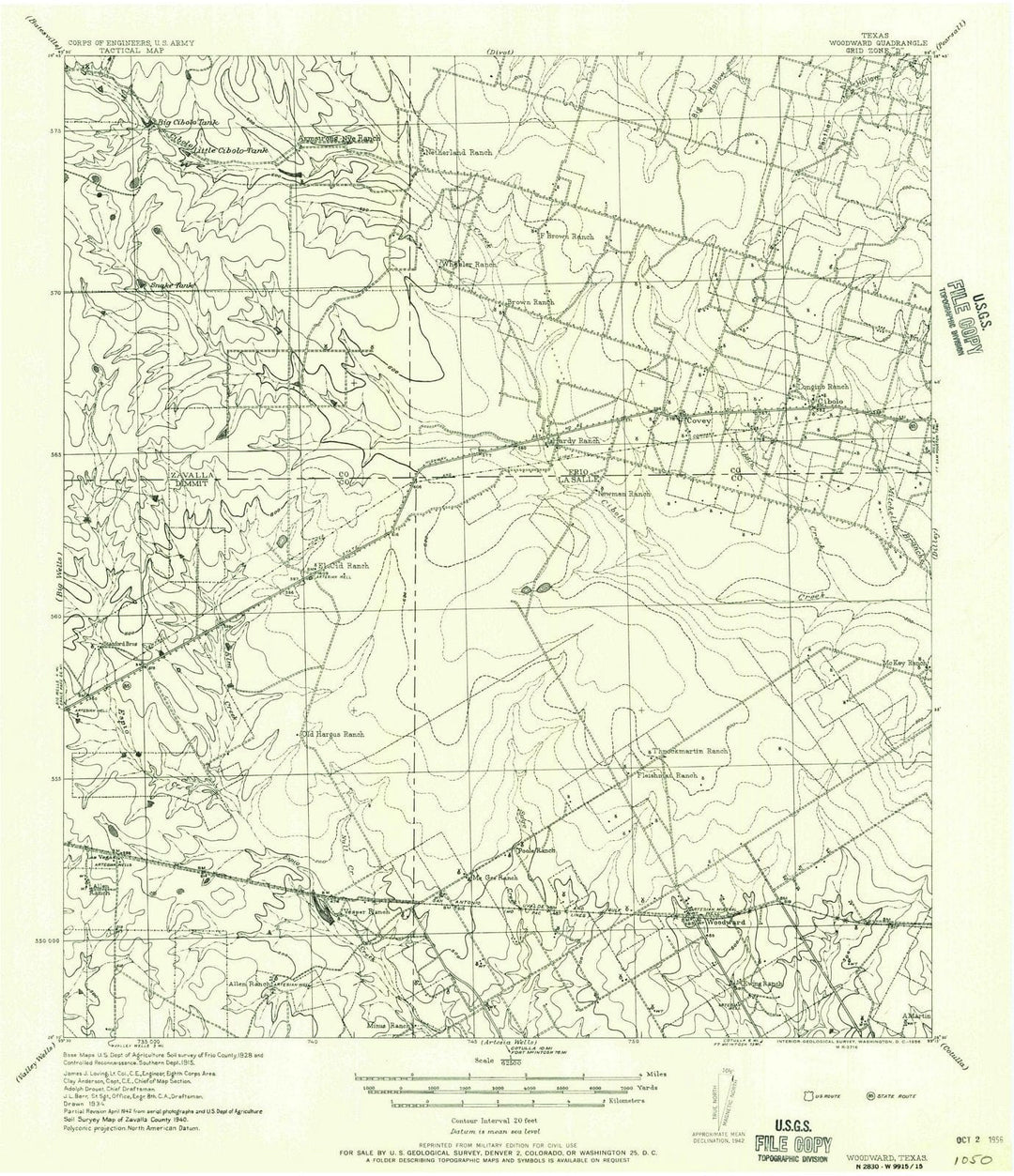 1956 Woodward, TX - Texas - USGS Topographic Map