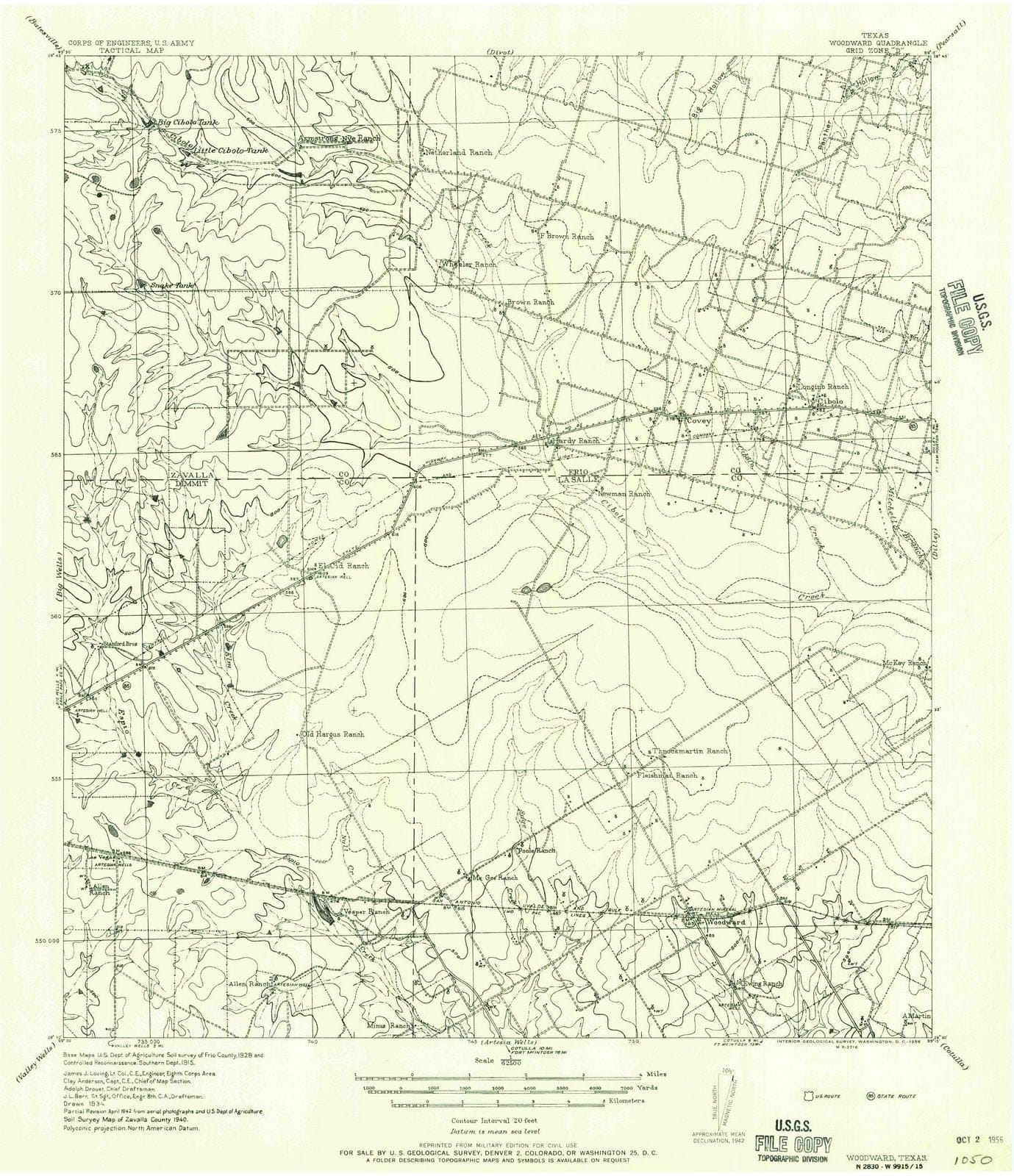 1956 Woodward, TX - Texas - USGS Topographic Map