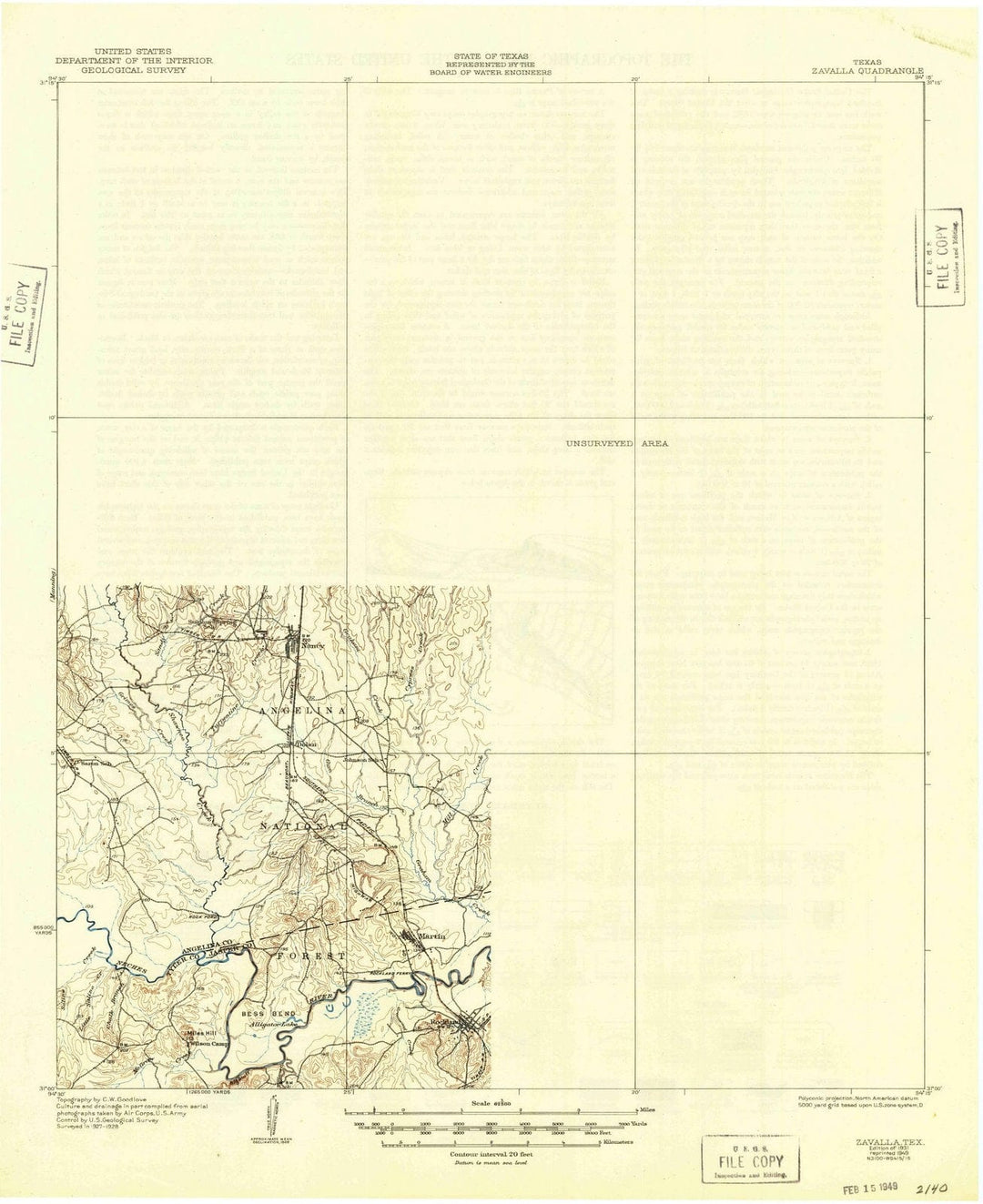 1931 Zavalla, TX - Texas - USGS Topographic Map