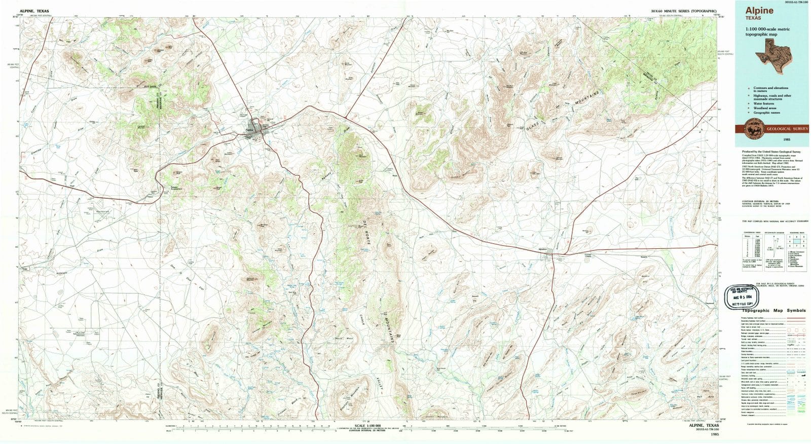 1985 Alpine, TX - Texas - USGS Topographic Map