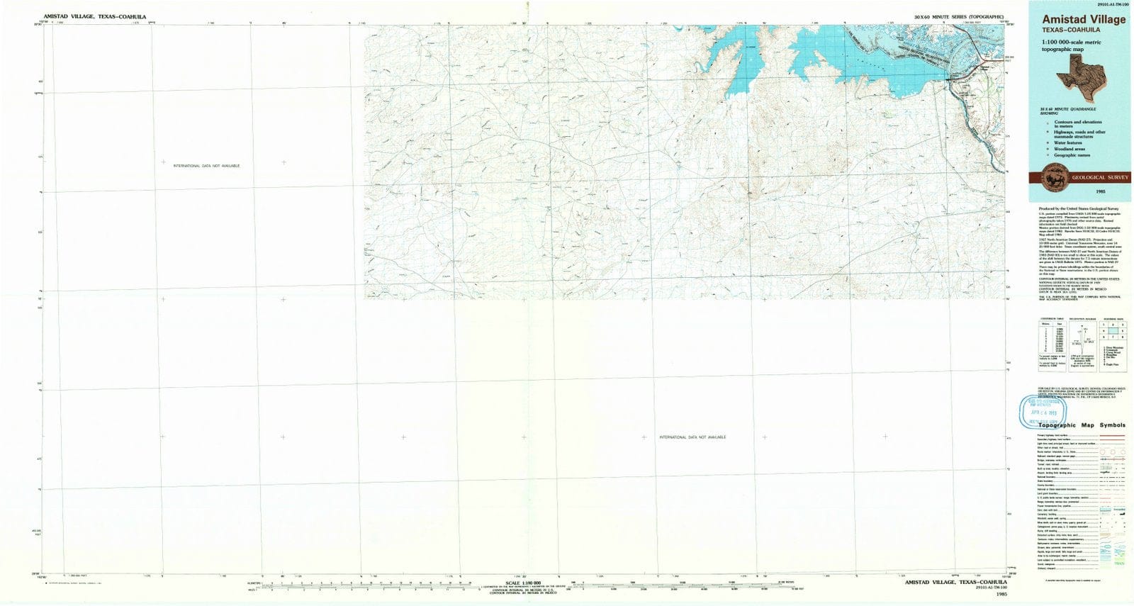 1985 Amistad Village, TX - Texas - USGS Topographic Map