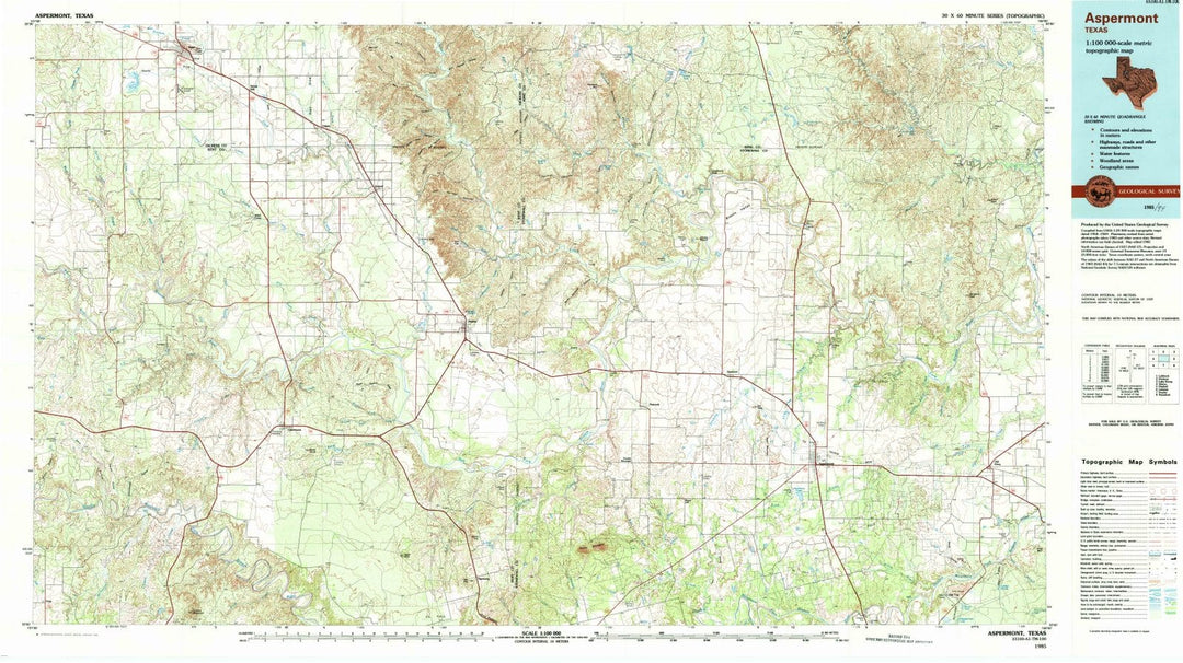 1985 Aspermont, TX - Texas - USGS Topographic Map