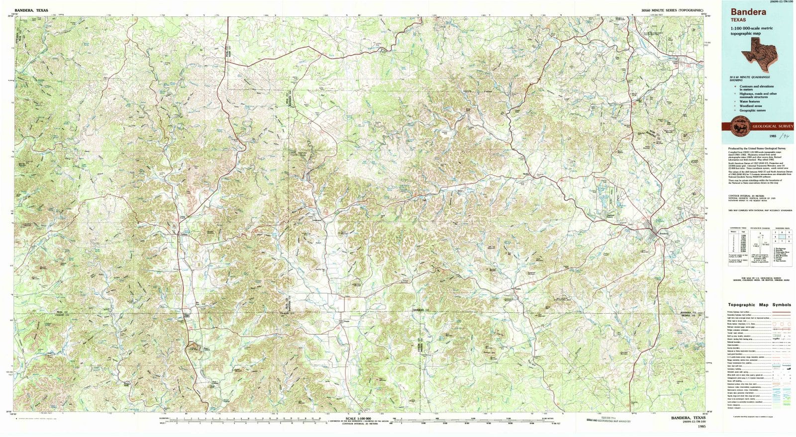1985 Bandera, TX - Texas - USGS Topographic Map