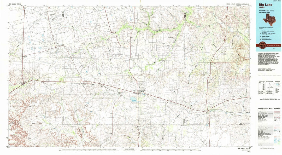 1986 Big Lake, TX - Texas - USGS Topographic Map