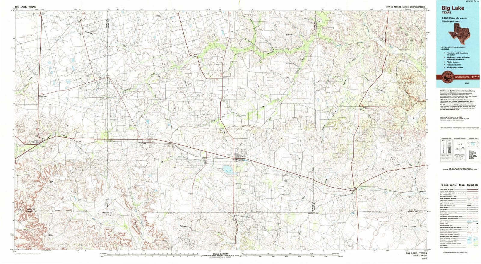1986 Big Lake, TX - Texas - USGS Topographic Map