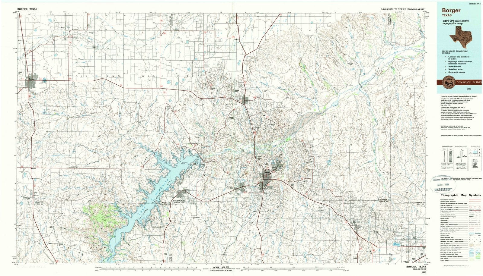 1986 Borger, TX - Texas - USGS Topographic Map