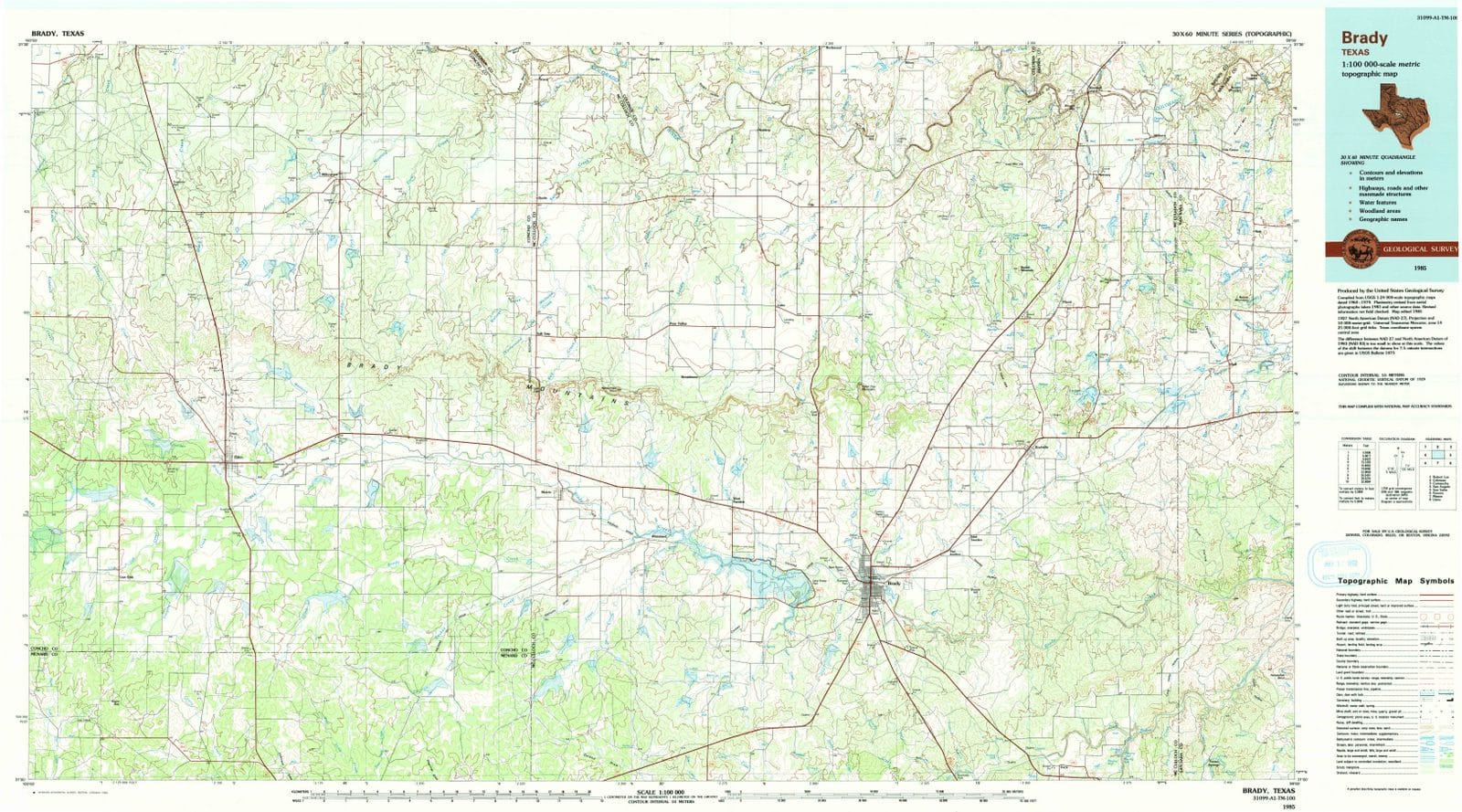 1985 Brady, TX - Texas - USGS Topographic Map