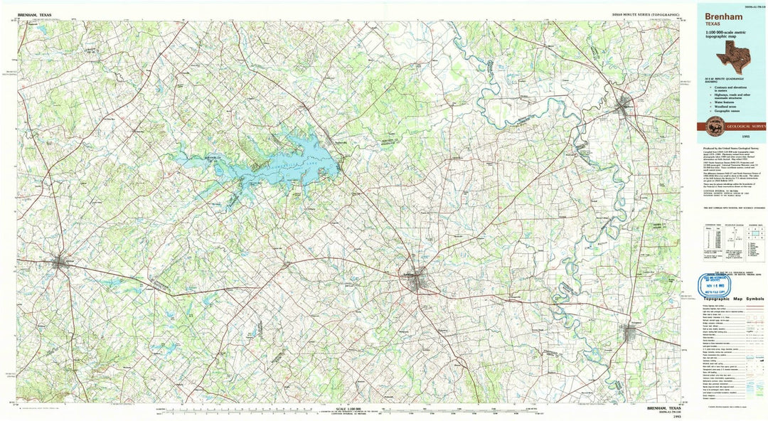 1993 Brenham, TX - Texas - USGS Topographic Map