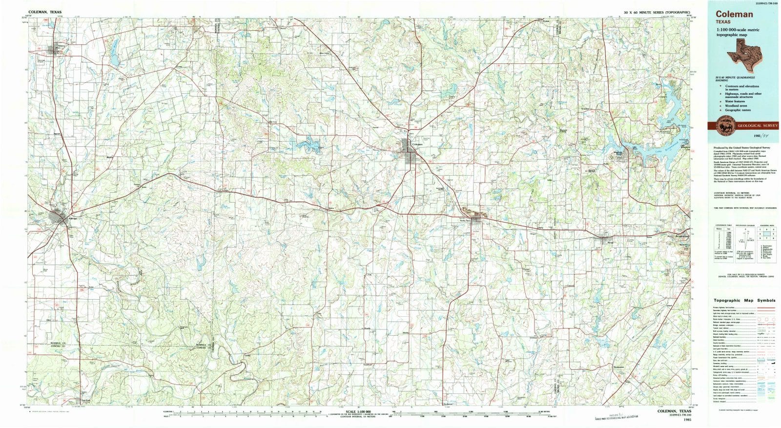 1985 Coleman, TX - Texas - USGS Topographic Map