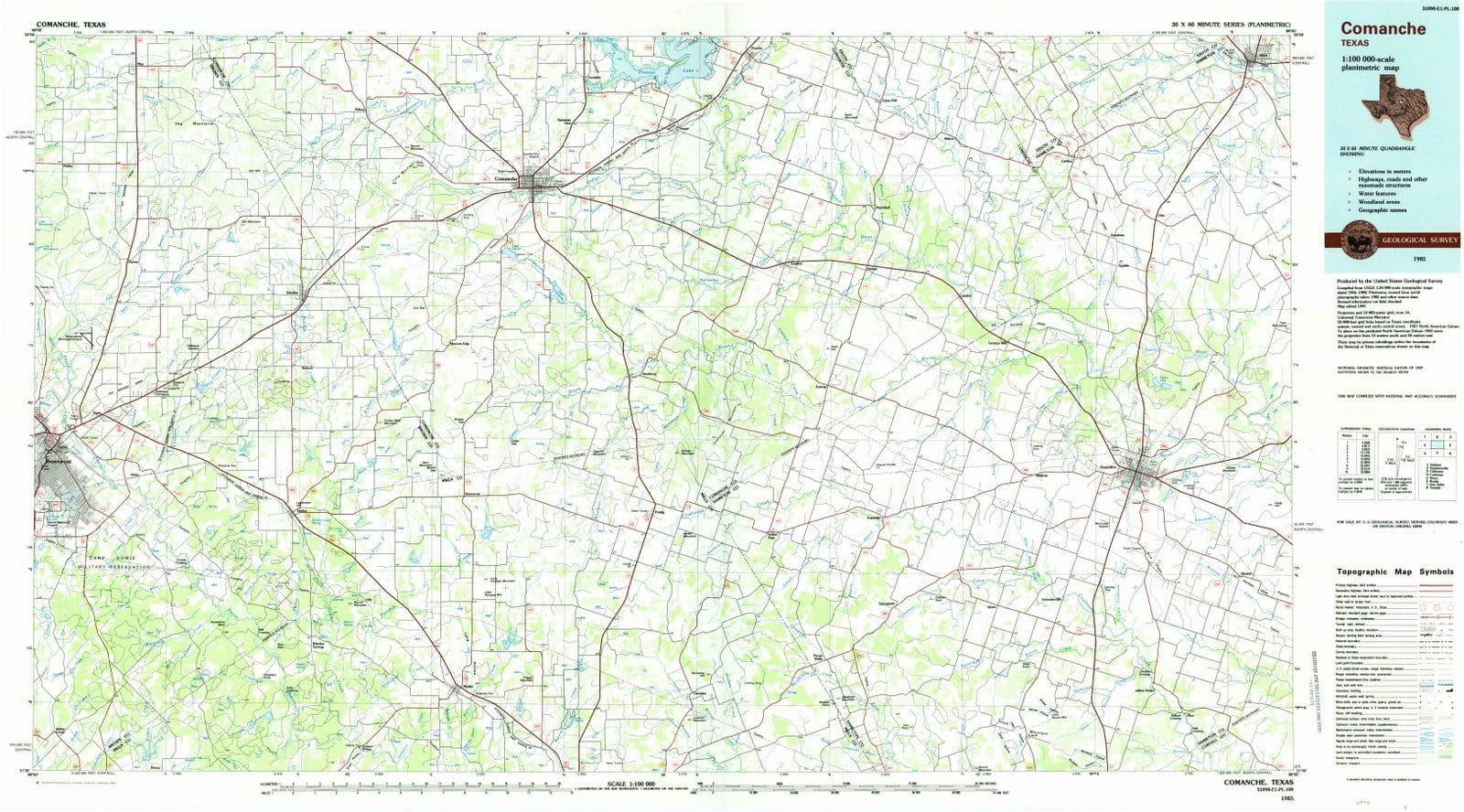 1985 Comanche, TX - Texas - USGS Topographic Map