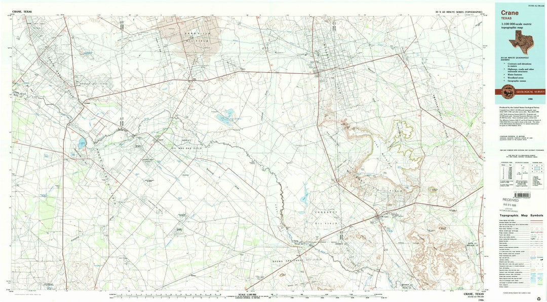 1986 Crane, TX - Texas - USGS Topographic Map