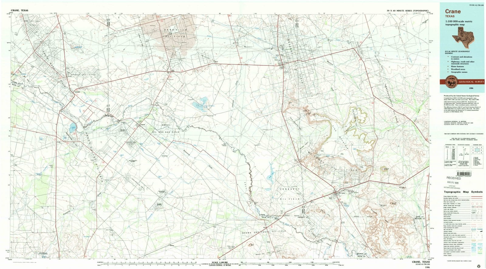 1986 Crane, TX - Texas - USGS Topographic Map
