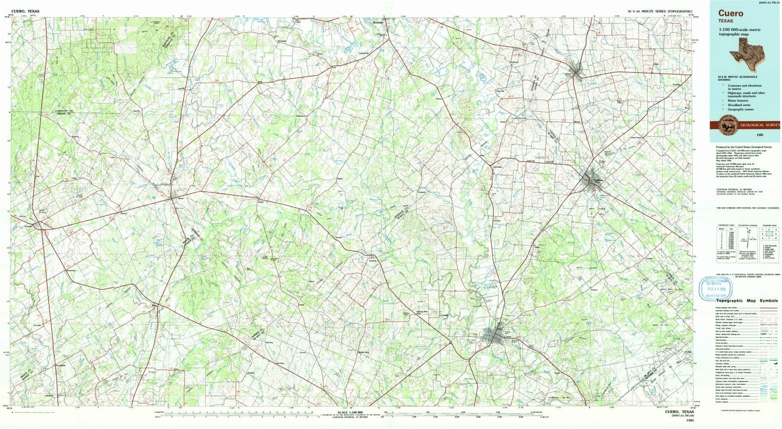 1985 Cuero, TX - Texas - USGS Topographic Map