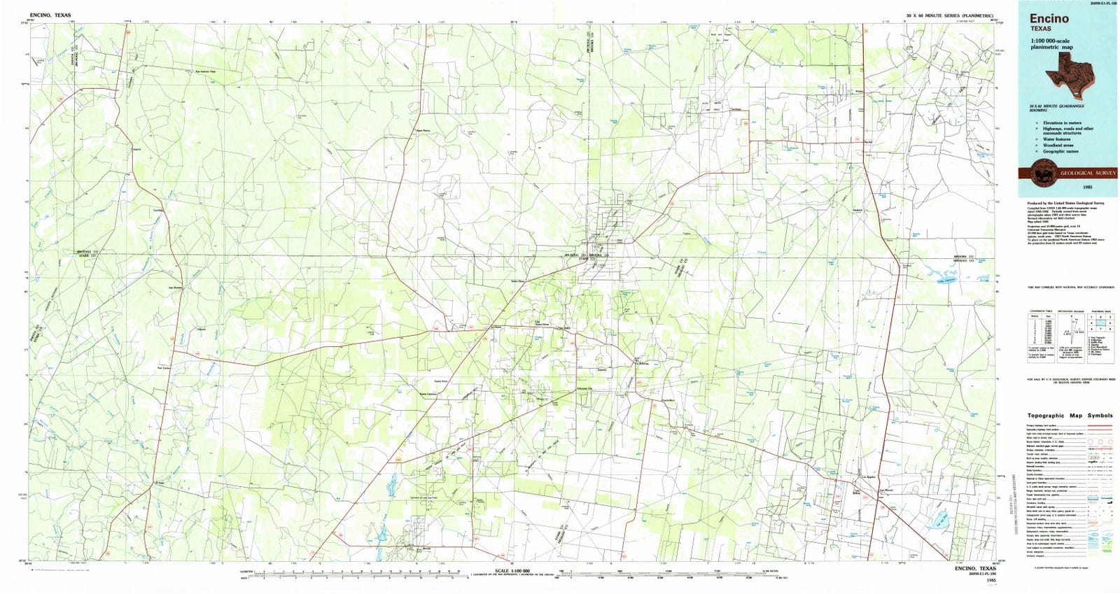 1985 Encino, TX - Texas - USGS Topographic Map