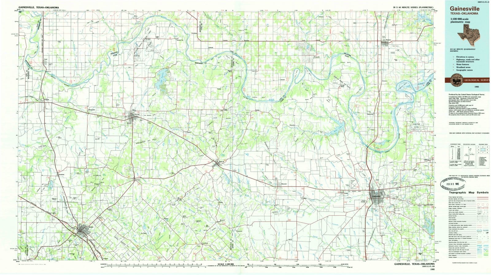 1985 Gainesville, TX - Texas - USGS Topographic Map
