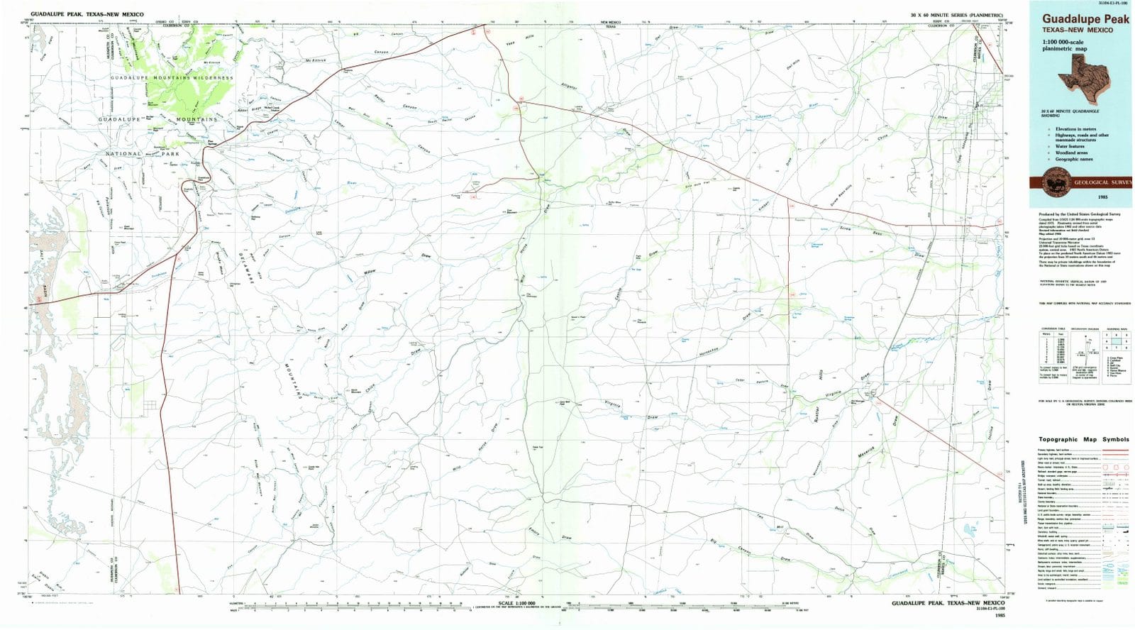 1985 Guadalupe Peak, TX - Texas - USGS Topographic Map