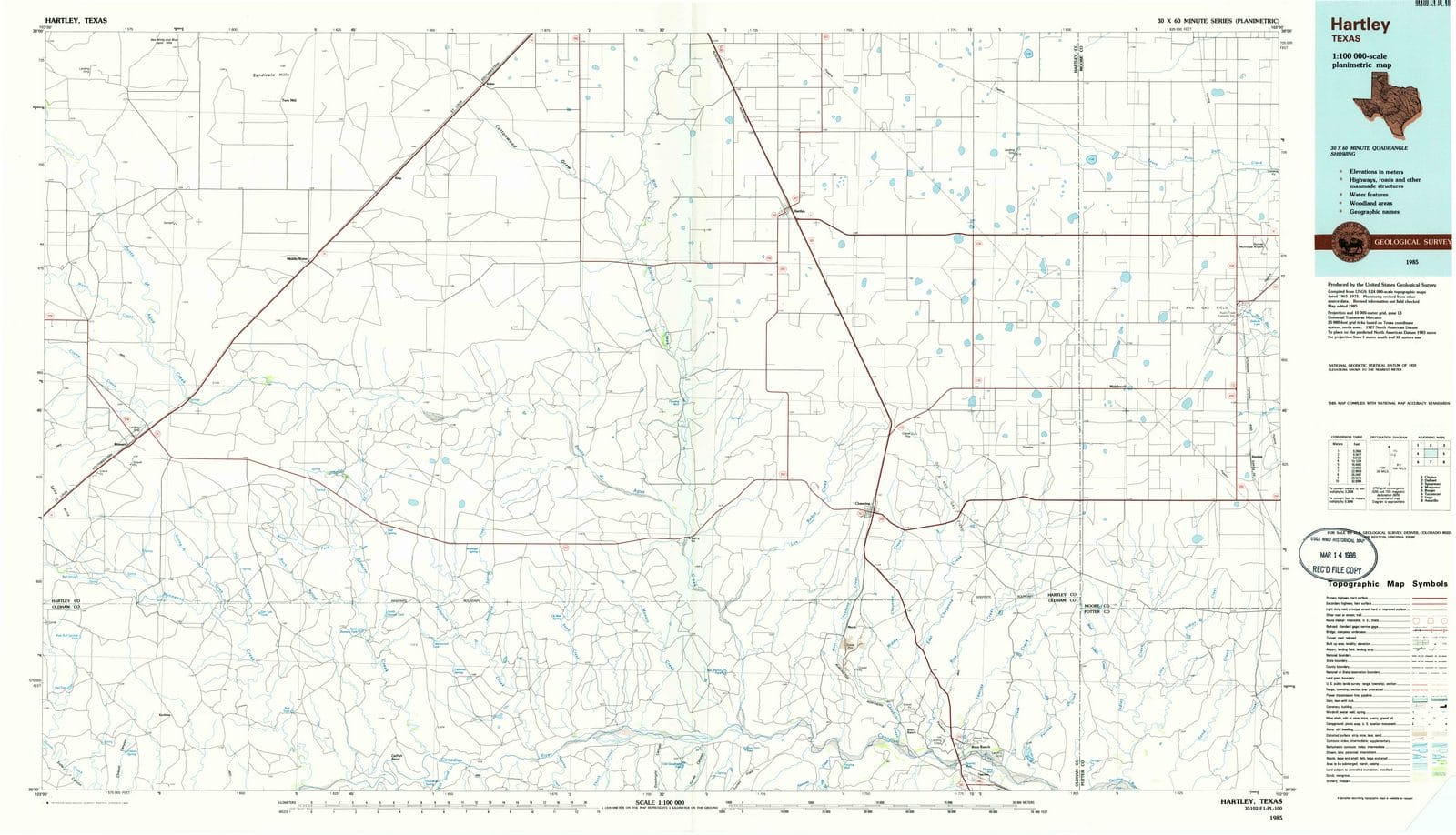 1985 Hartley, TX - Texas - USGS Topographic Map