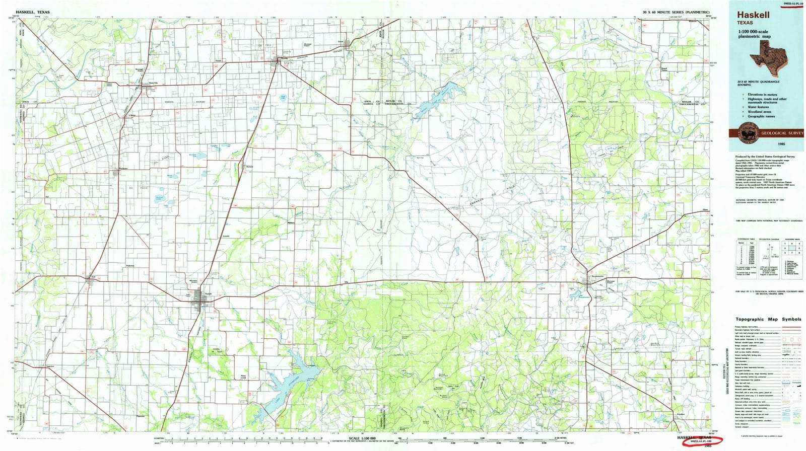 1985 Haskell, TX - Texas - USGS Topographic Map