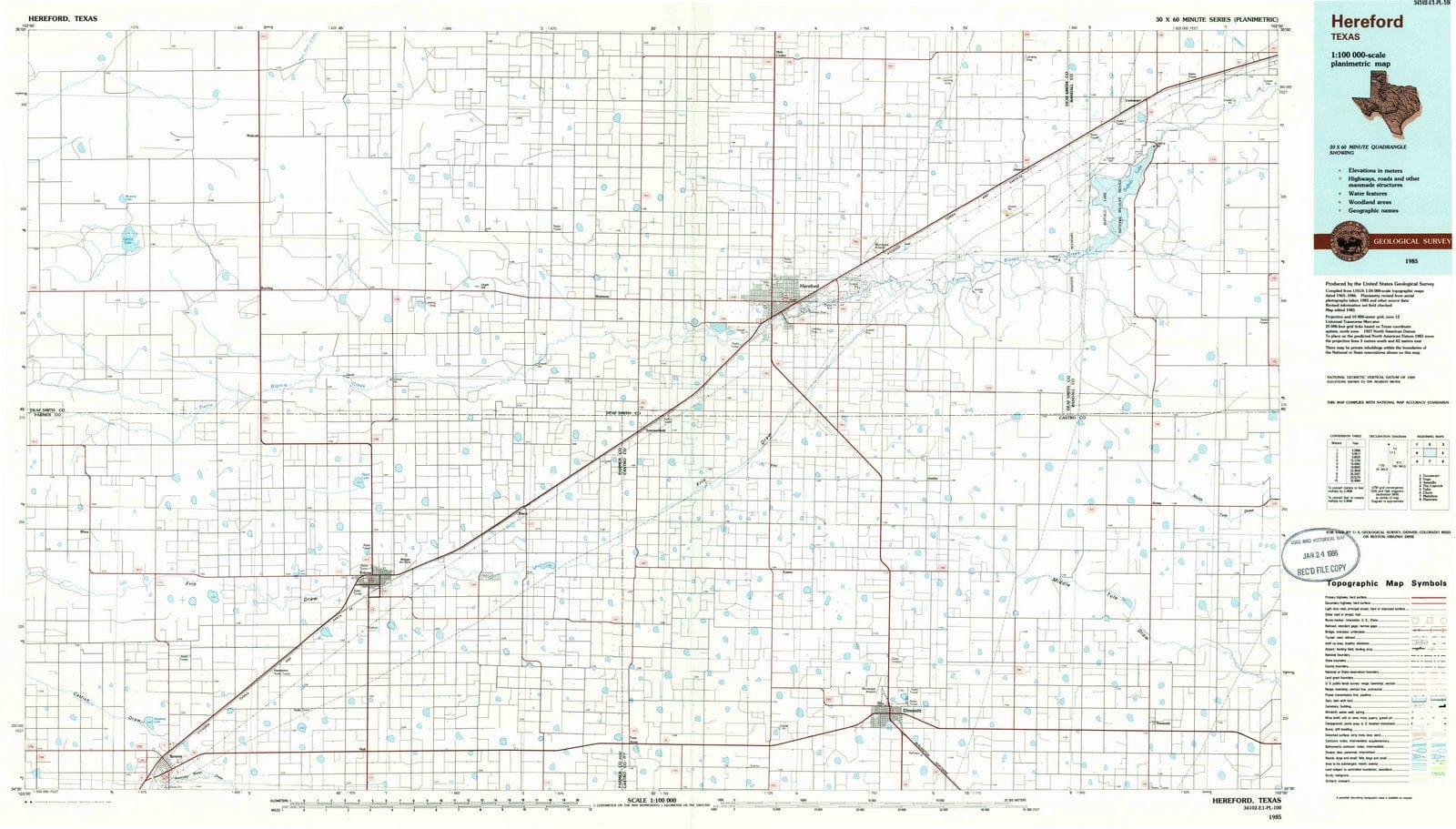 1985 Hereford, TX - Texas - USGS Topographic Map