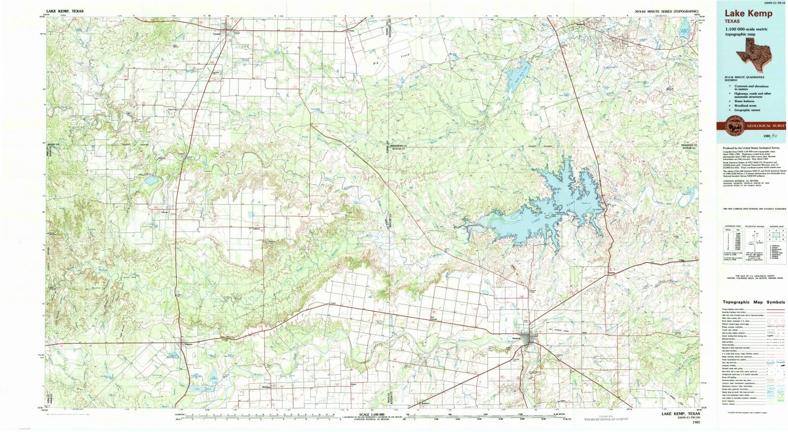 1985 Lake Kemp, TX - Texas - USGS Topographic Map