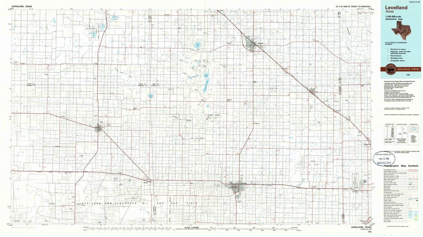1985 Levelland, TX - Texas - USGS Topographic Map