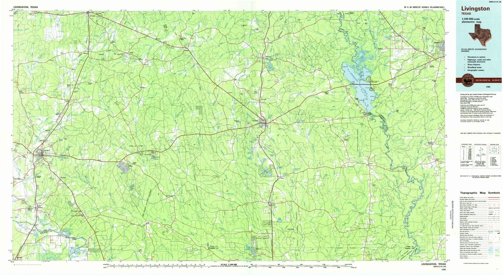1985 Livingston, TX - Texas - USGS Topographic Map