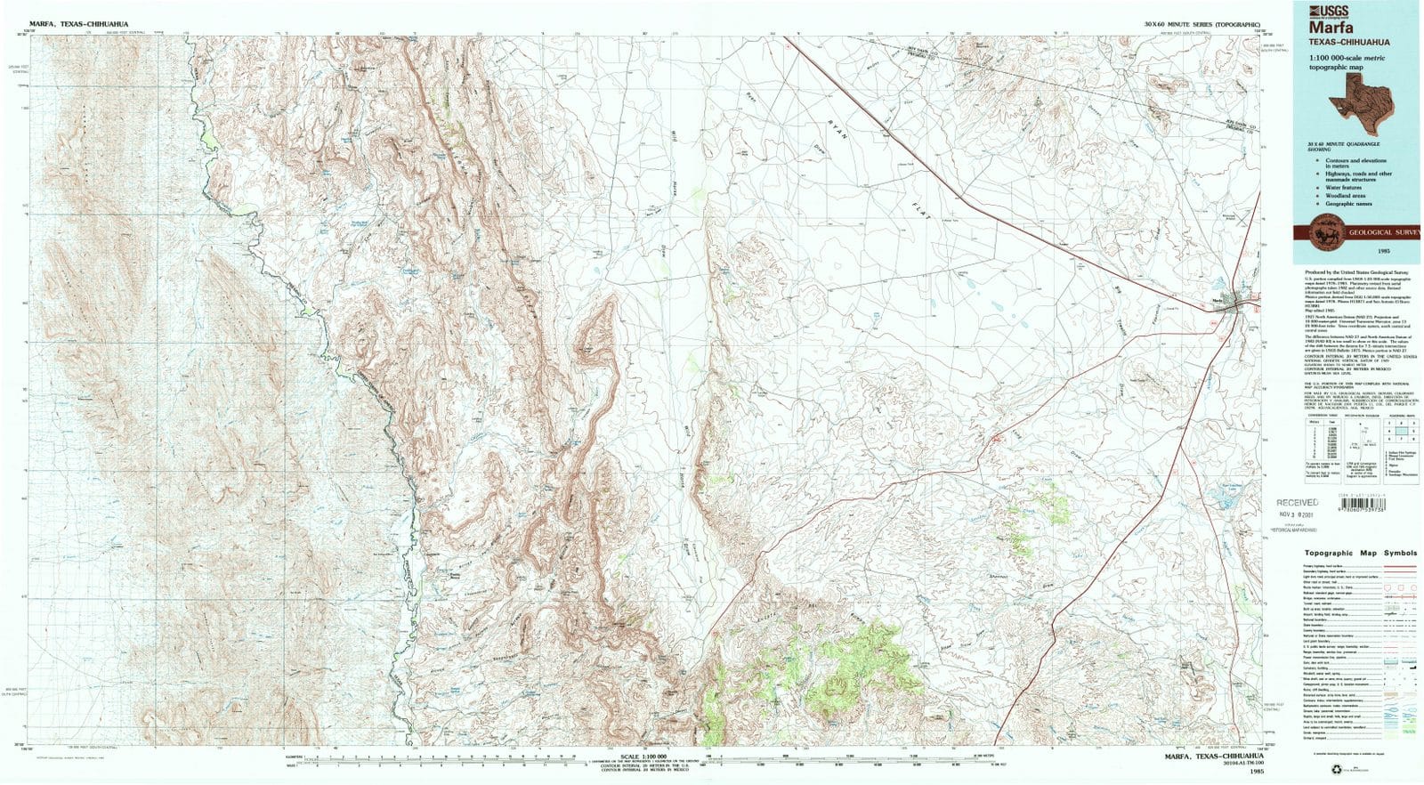 1985 Marfa, TX - Texas - USGS Topographic Map