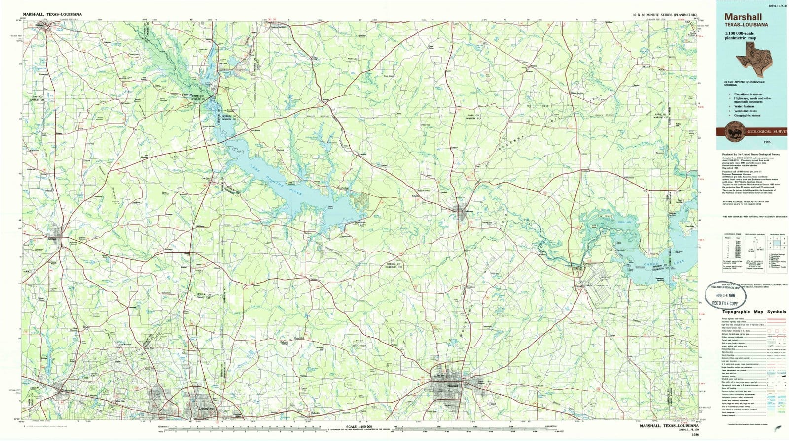 1986 Marshall, TX - Texas - USGS Topographic Map