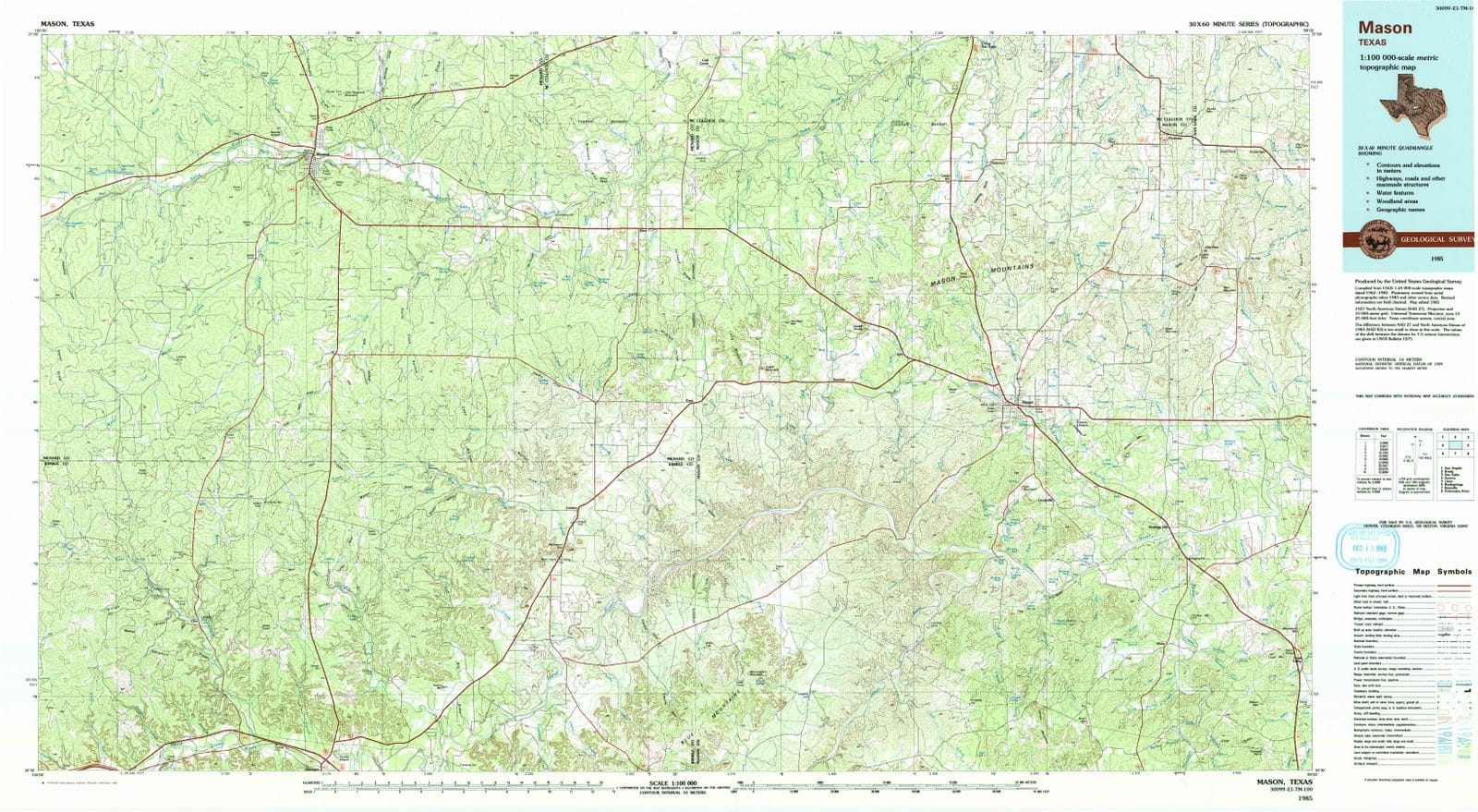 1985 Mason, TX - Texas - USGS Topographic Map