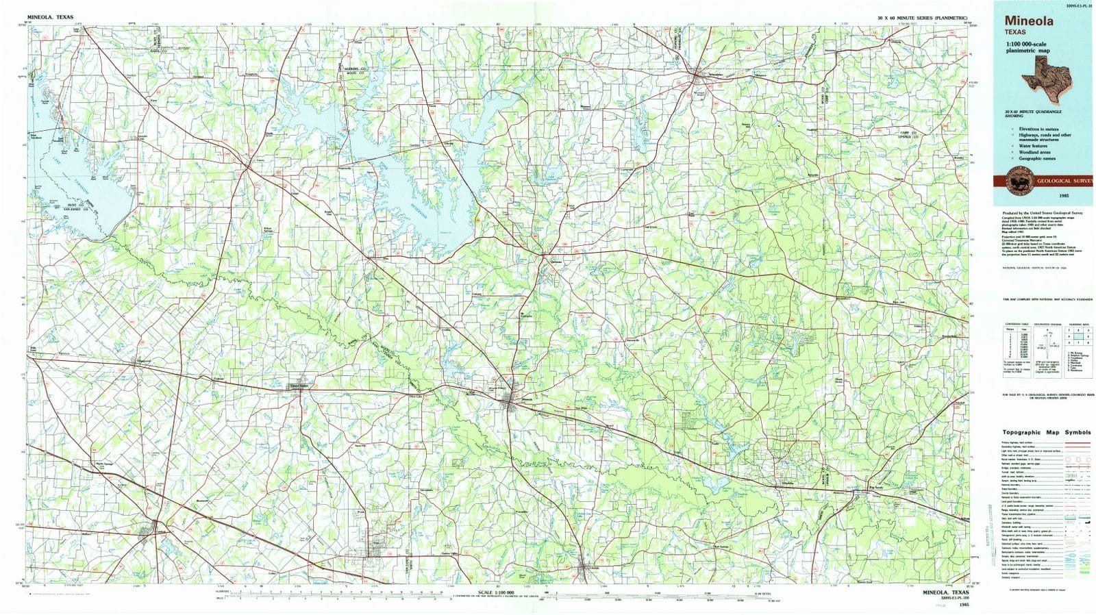 1985 Mineola, TX - Texas - USGS Topographic Map