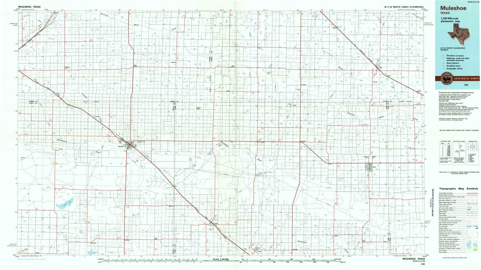 1985 Muleshoe, TX - Texas - USGS Topographic Map