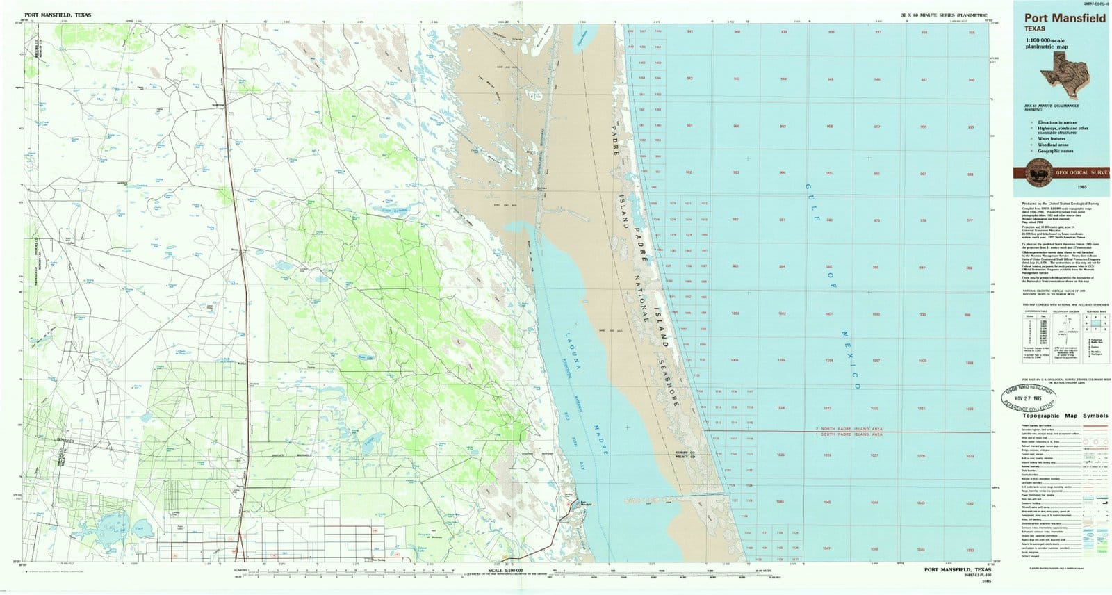 1985 Port Mansfield, TX - Texas - USGS Topographic Map