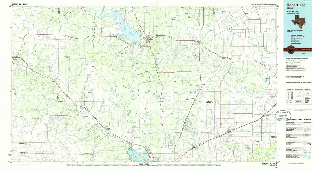 1986 Robert Lee, TX - Texas - USGS Topographic Map