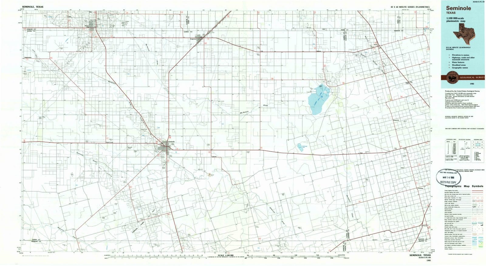 1985 Seminole, TX - Texas - USGS Topographic Map