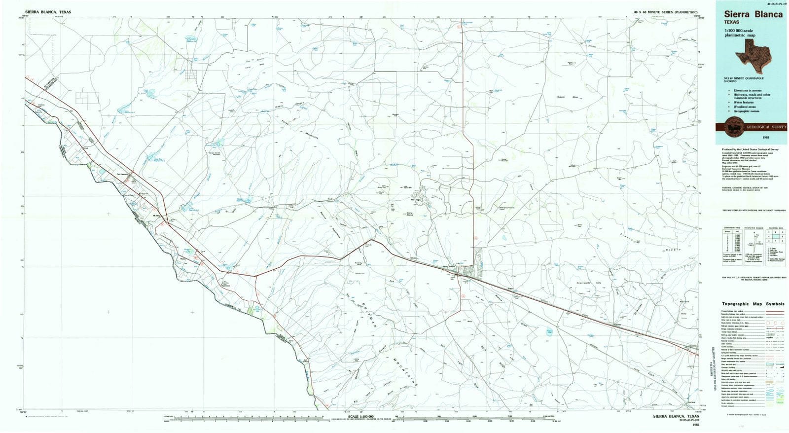 1985 Sierra Blanca, TX - Texas - USGS Topographic Map