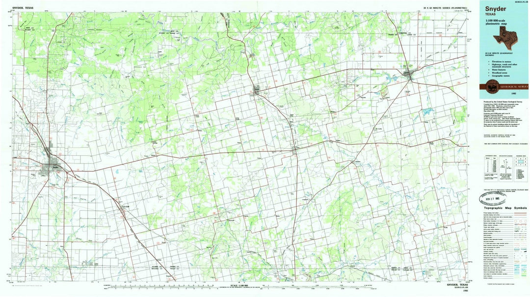 1985 Snyder, TX - Texas - USGS Topographic Map