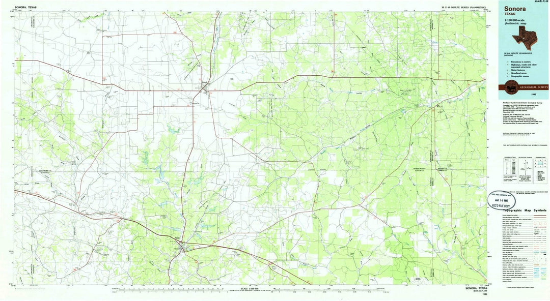 1985 Sonora, TX - Texas - USGS Topographic Map