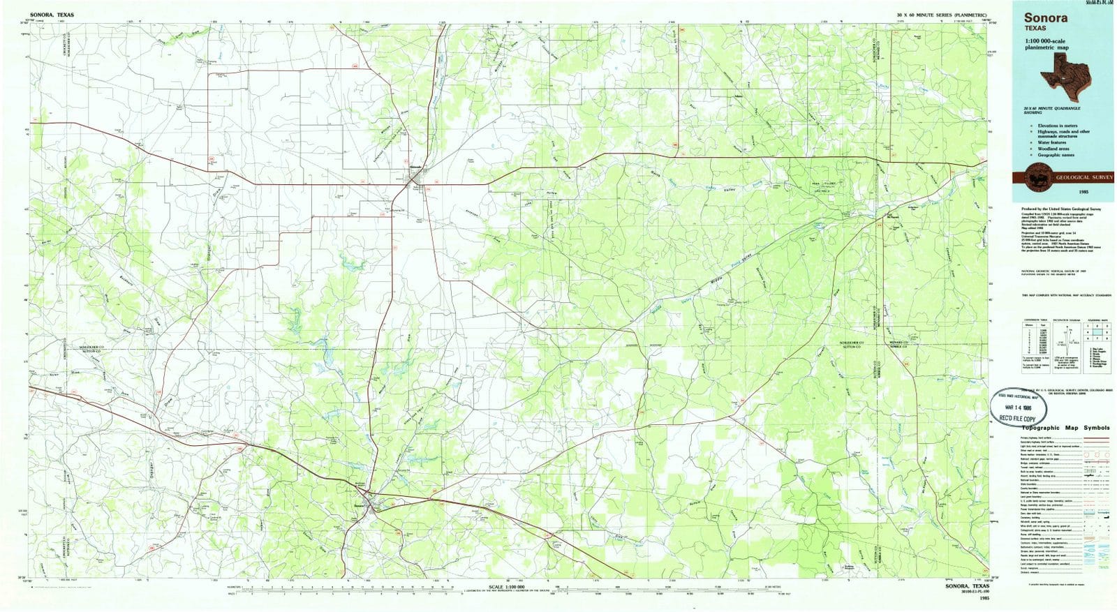 1985 Sonora, TX - Texas - USGS Topographic Map