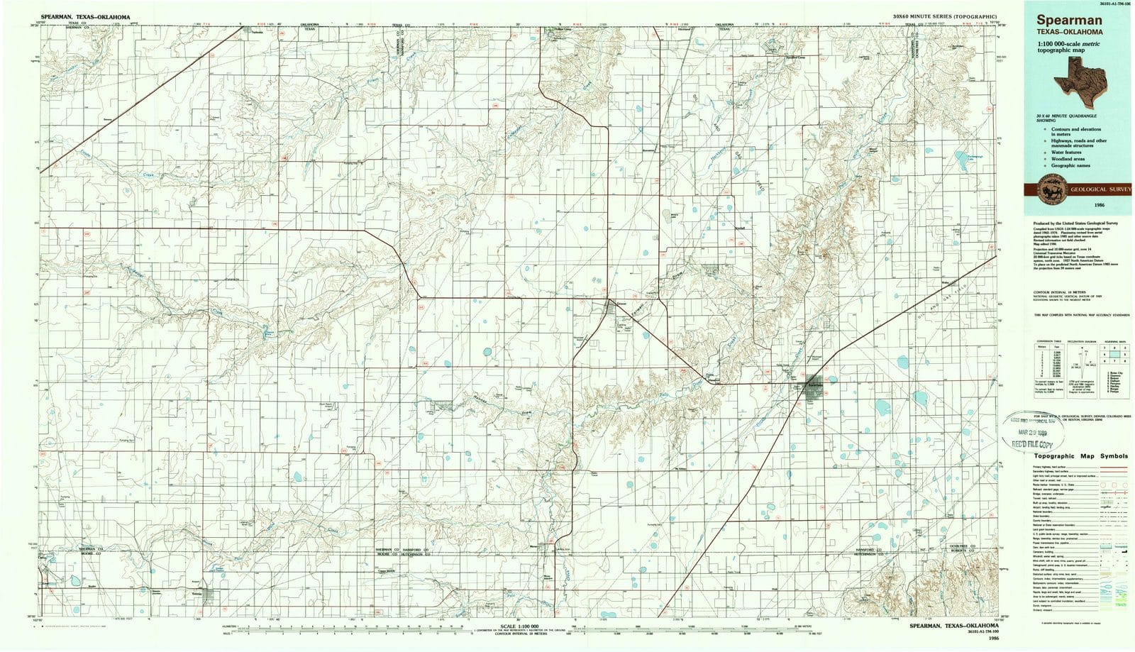 1986 Spearman, TX - Texas - USGS Topographic Map